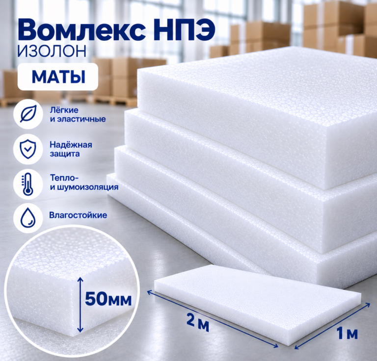 Вомлекс НПЭ белый, маты 50 мм, 2000х1000 мм