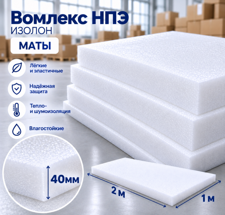 Вомлекс НПЭ белый, маты 40 мм, 2000х1000 мм