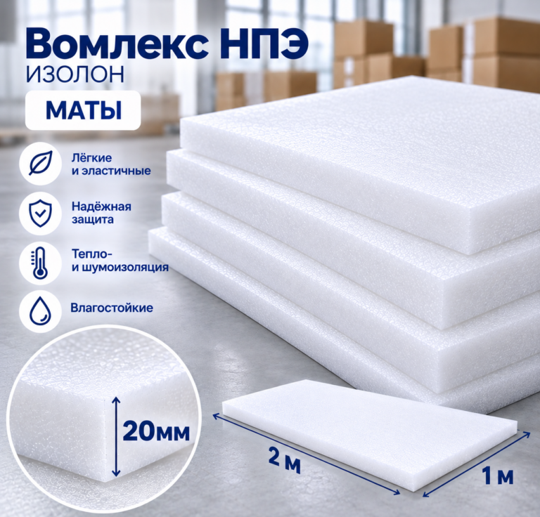 Вомлекс НПЭ белый, маты 20 мм, 2000х1000 мм